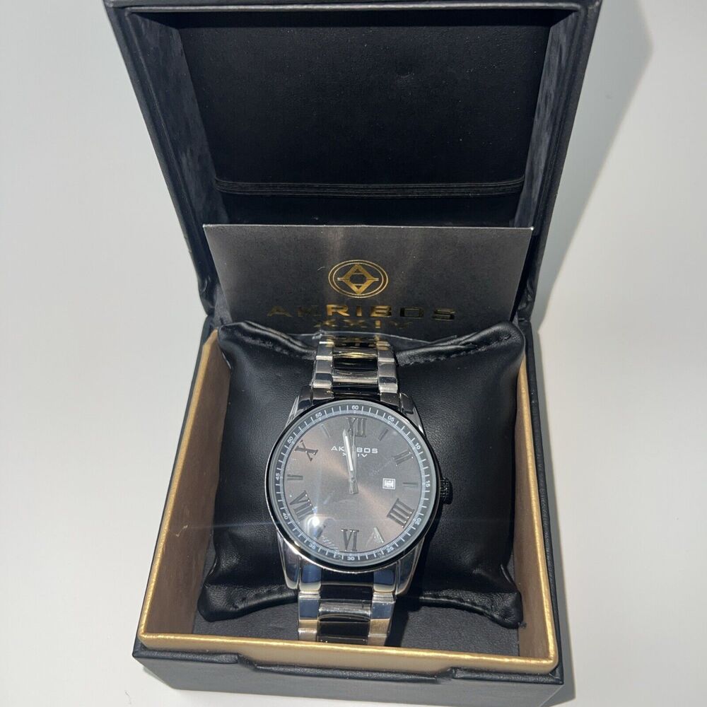 Akribos XXIV AK936TTB Men's Two-Tone Black Dial Stainless Steel Bracelet Watch